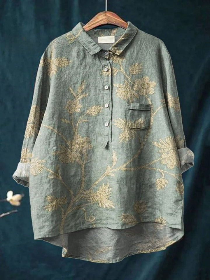 Effortless Patterned Linen Tunic Shirt for Women with Relaxed Cut Soft Drape Seasonal Style
