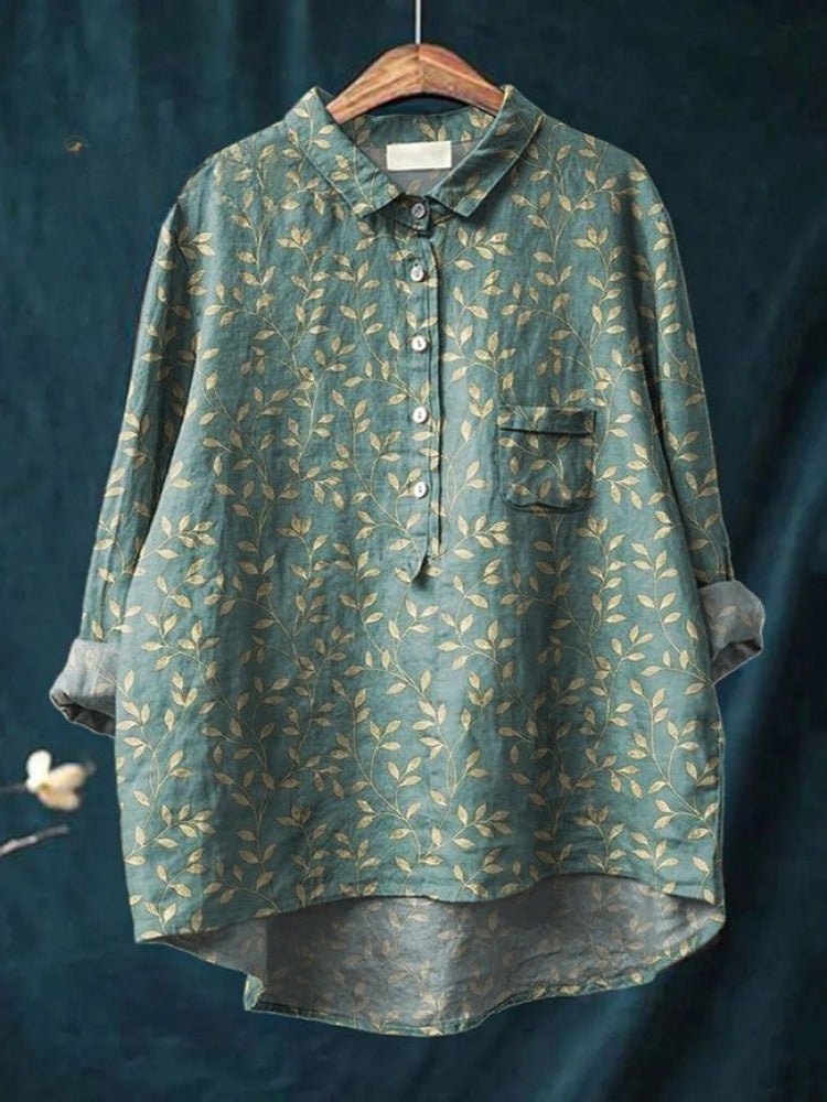Effortless Patterned Linen Tunic Shirt for Women with Relaxed Cut Soft Drape Seasonal Style