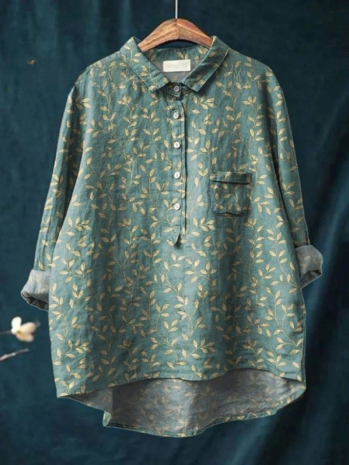 Effortless Patterned Linen Tunic Shirt for Women with Relaxed Cut Soft Drape Seasonal Style