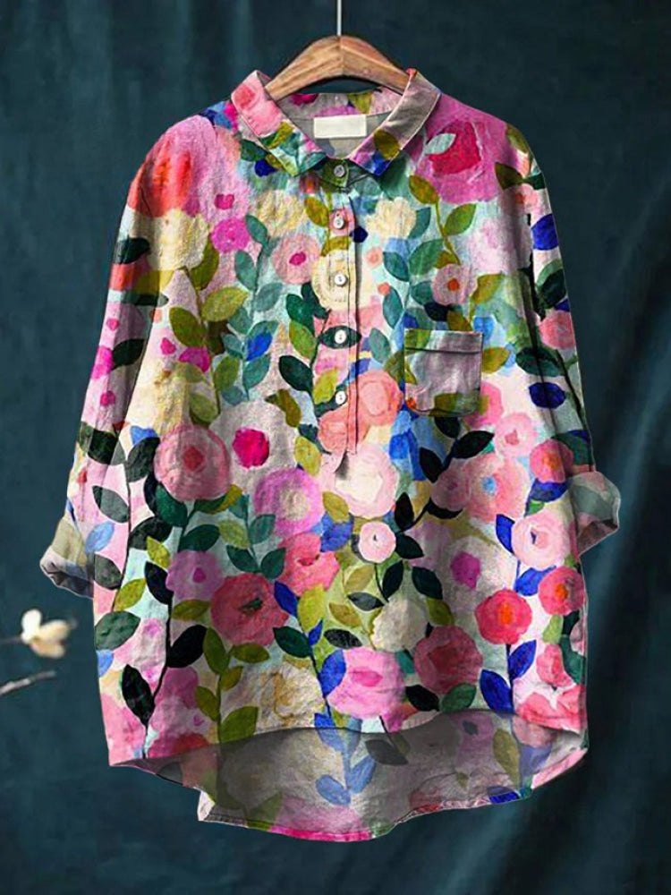 Effortless Patterned Linen Tunic Shirt for Women with Relaxed Cut Soft Drape Seasonal Style