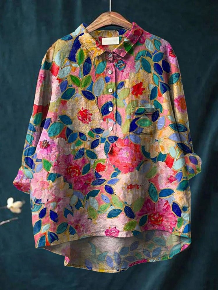 Effortless Patterned Linen Tunic Shirt for Women with Relaxed Cut Soft Drape Seasonal Style