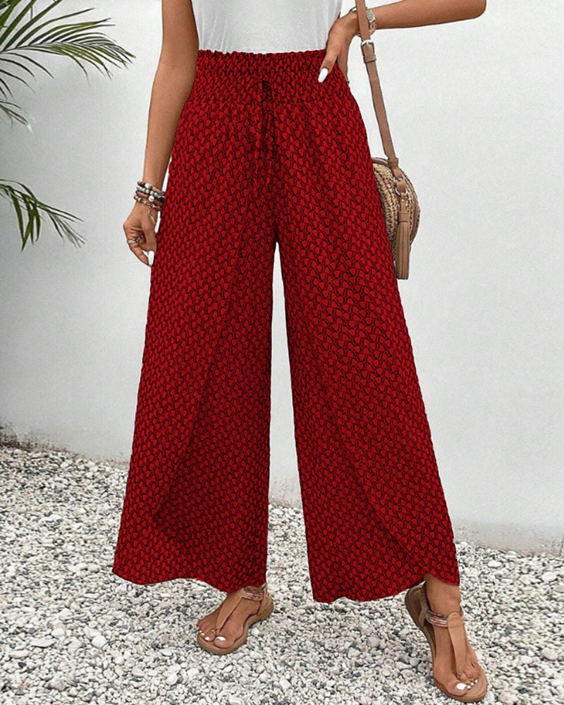 Effortless Printed Wide Leg Pants for Women with Airy Cut Flowing Drape Relaxed Everyday Style