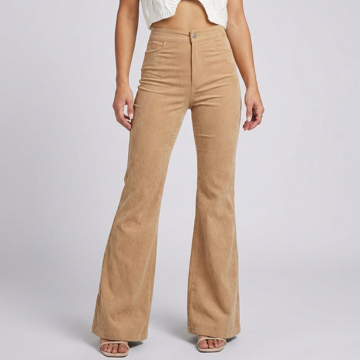 Effortless Ribbed Corduroy Flare Pants for Women with Vintage Charm Soft Texture Modern Style