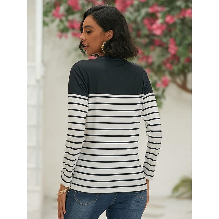 Effortless Striped Crew Neck Top for Women with Long Sleeve Soft Cotton Classic Style
