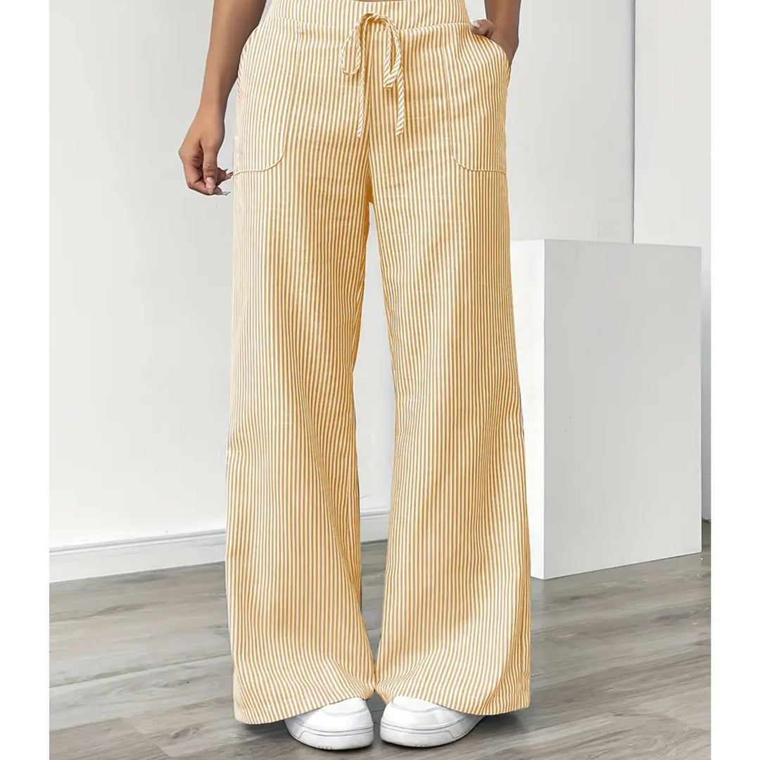 Effortless Striped Pants for Women with Vertical Stripe Adjustable Waist Pocket Airy Style