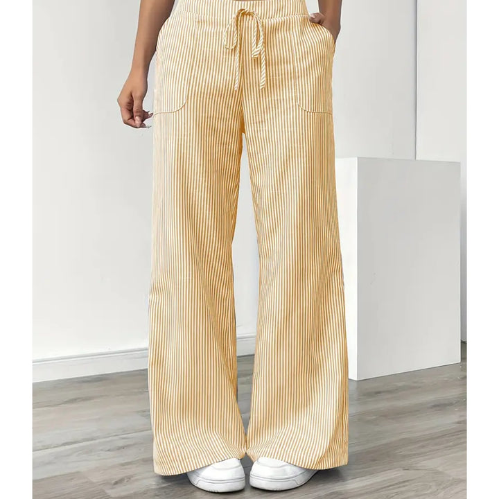 Effortless Striped Pants for Women with Vertical Stripe Adjustable Waist Pocket Airy Style