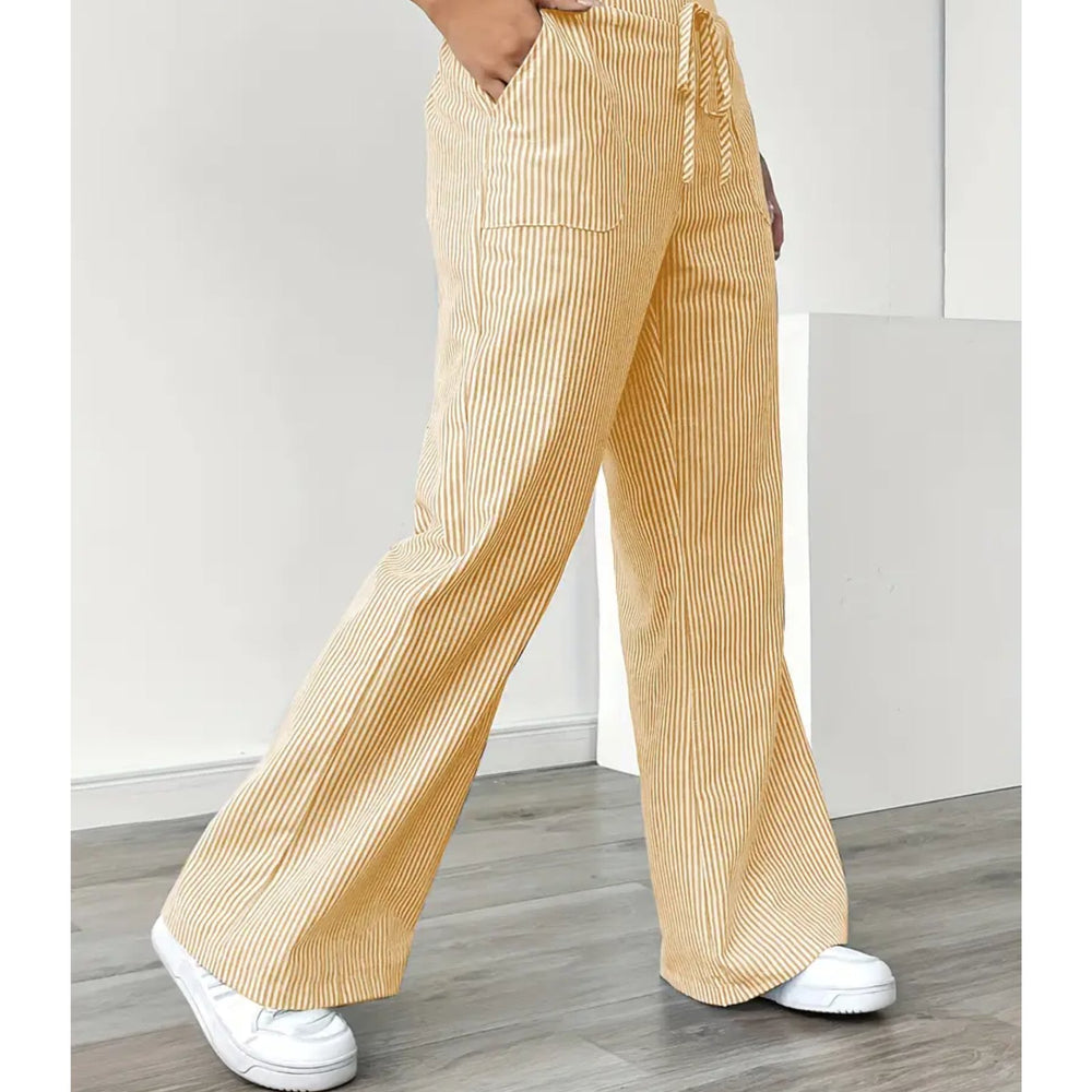 Effortless Striped Pants for Women with Vertical Stripe Adjustable Waist Pocket Airy Style