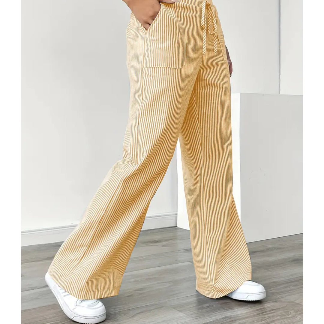 Effortless Striped Pants for Women with Vertical Stripe Adjustable Waist Pocket Airy Style
