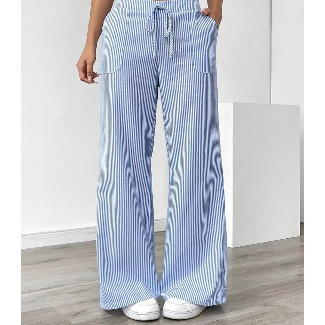 Effortless Striped Pants for Women with Vertical Stripe Adjustable Waist Pocket Airy Style