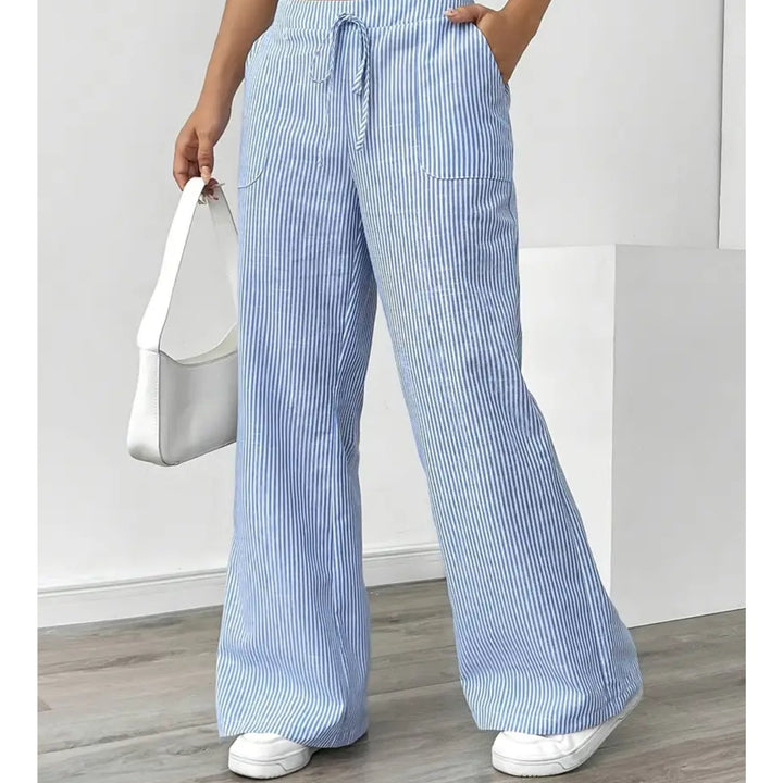 Effortless Striped Pants for Women with Vertical Stripe Adjustable Waist Pocket Airy Style