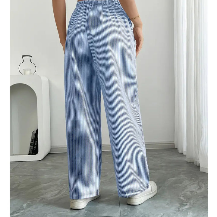 Effortless Striped Pants for Women with Vertical Stripe Adjustable Waist Pocket Airy Style