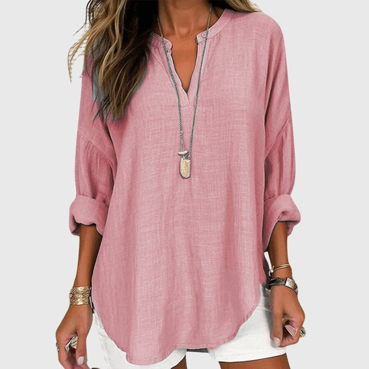 Effortless Textured Tunic Shirt for Women with V Neck Long Sleeve Relaxed Casual Style