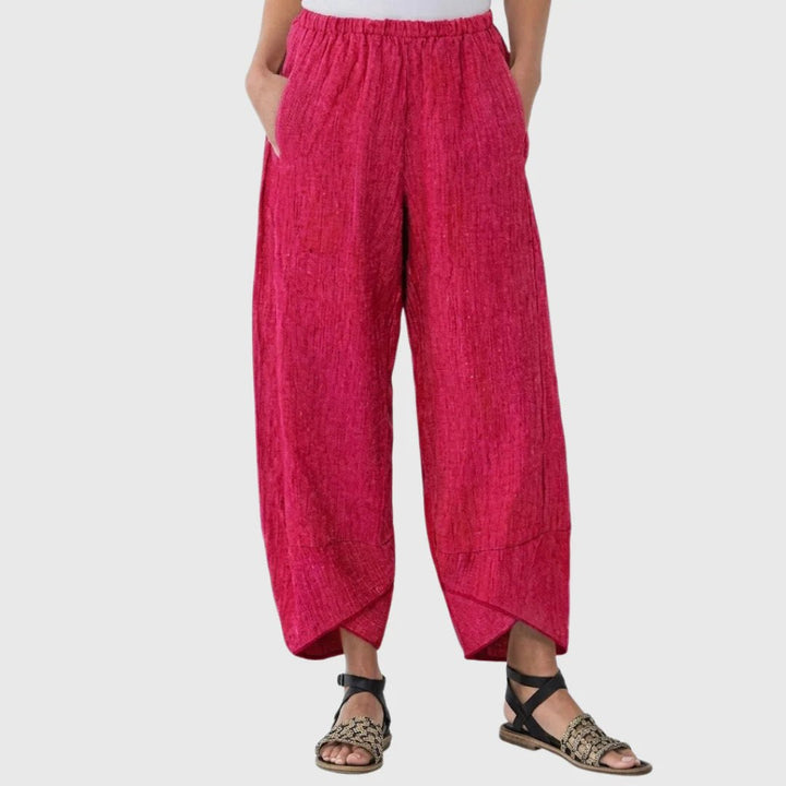 Effortless Textured Wide Leg Pants for Women with High Waist Elastic Side Pocket Relaxed Style
