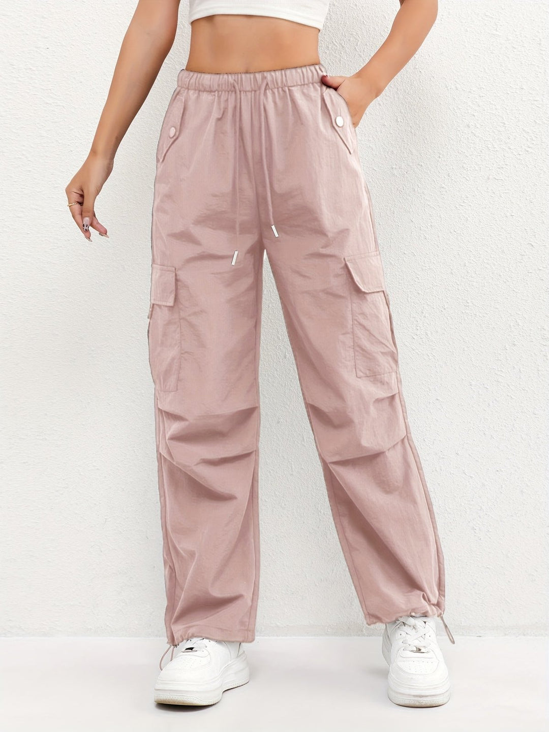 Effortless Utility Cargo Pants for Women with Drawstring Waist Pocket Detail Relaxed Workwear Style