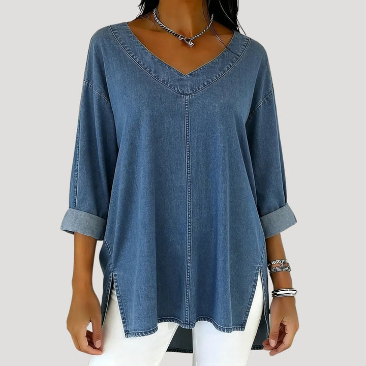 Effortless V Neck Tunic Top for Women with Relaxed Fit Long Sleeve Everyday Versatile Style
