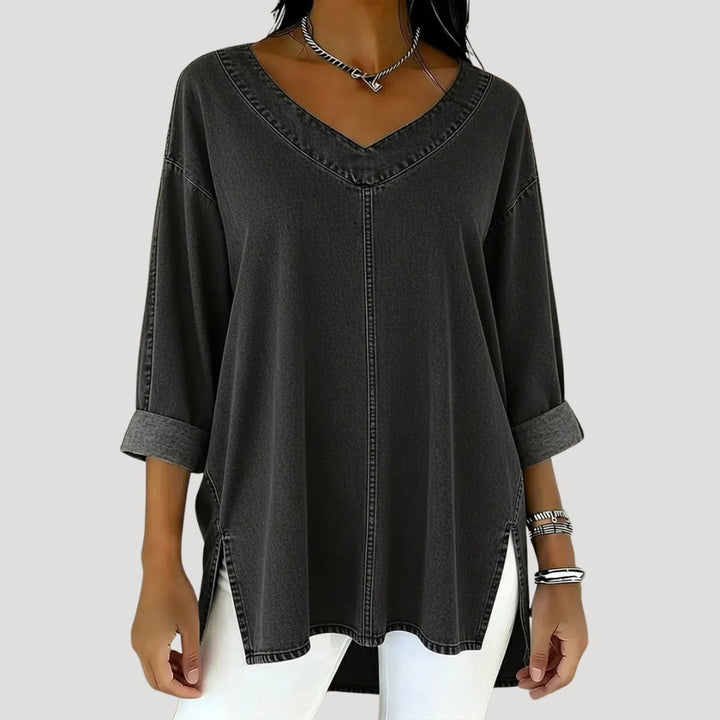 Effortless V Neck Tunic Top for Women with Relaxed Fit Long Sleeve Everyday Versatile Style