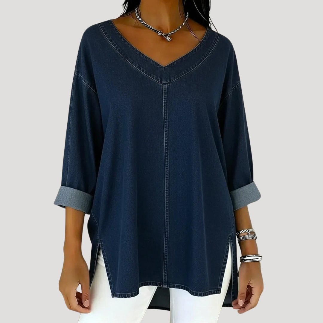 Effortless V Neck Tunic Top for Women with Relaxed Fit Long Sleeve Everyday Versatile Style
