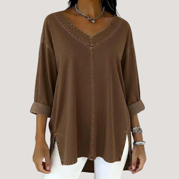 Effortless V Neck Tunic Top for Women with Relaxed Fit Long Sleeve Everyday Versatile Style