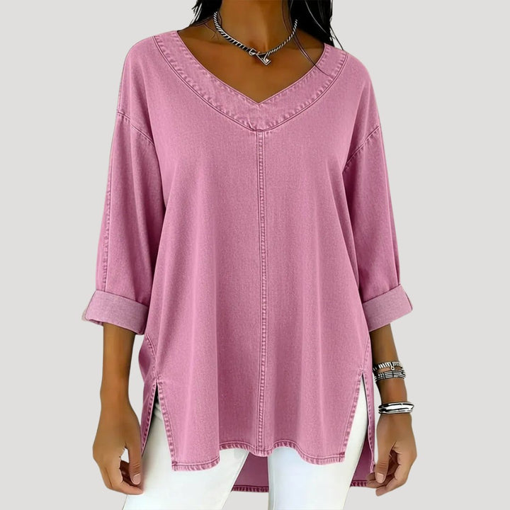 Effortless V Neck Tunic Top for Women with Relaxed Fit Long Sleeve Everyday Versatile Style