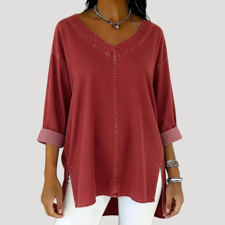 Effortless V Neck Tunic Top for Women with Relaxed Fit Long Sleeve Everyday Versatile Style