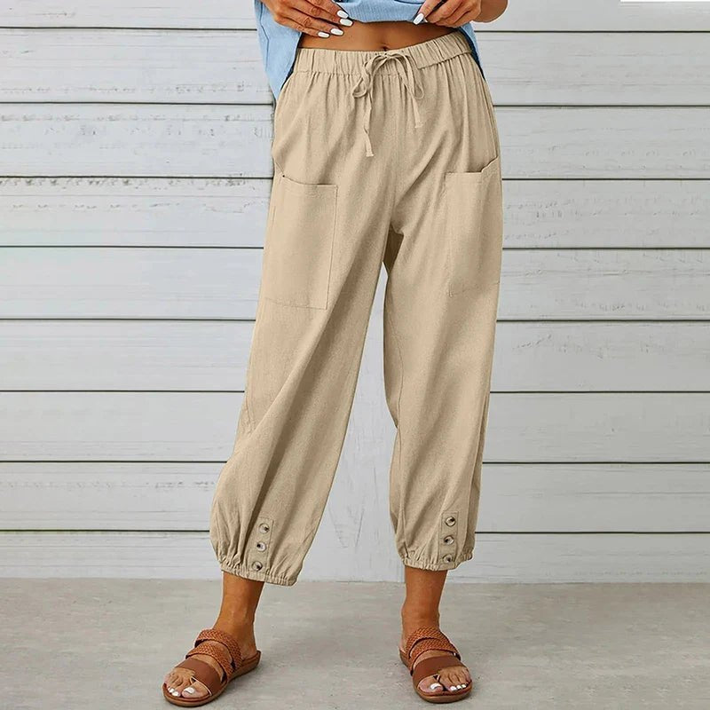 Effortless Vintage Khaki Pants for Women with Stretch High Waist Adjustable Tie Airy Style