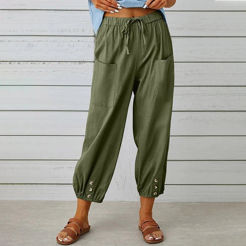 Effortless Vintage Khaki Pants for Women with Stretch High Waist Adjustable Tie Airy Style