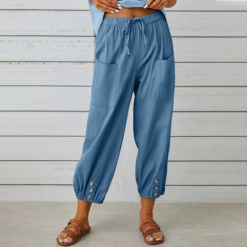 Effortless Vintage Khaki Pants for Women with Stretch High Waist Adjustable Tie Airy Style