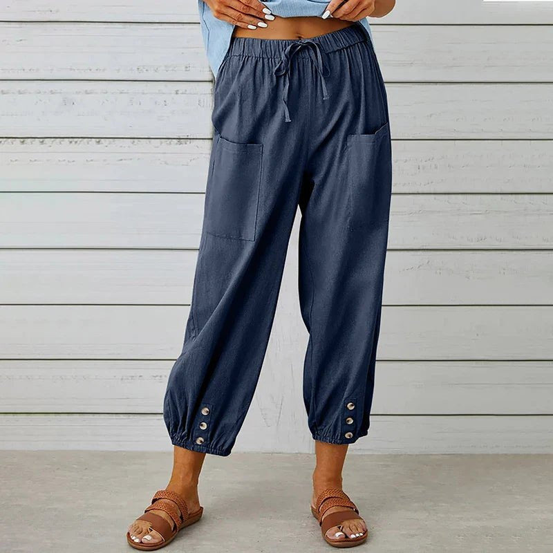 Effortless Vintage Khaki Pants for Women with Stretch High Waist Adjustable Tie Airy Style