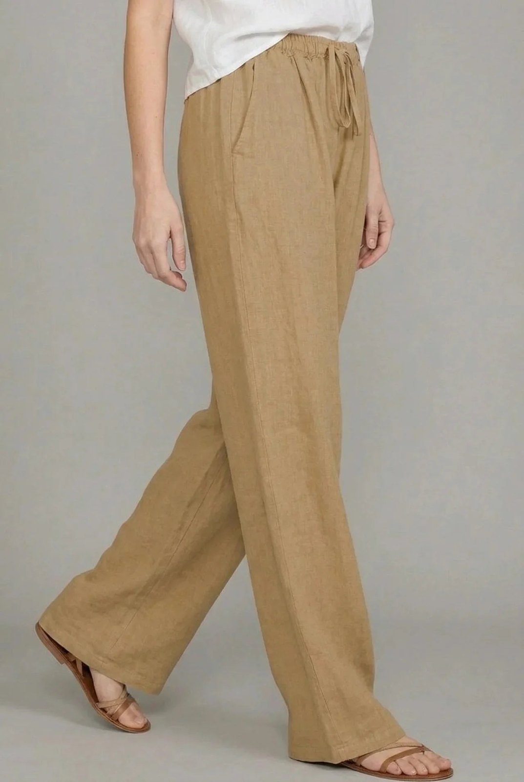 Effortless Wide Leg Drawstring Pants for Women with Elastic Waist Side Pocket Relaxed Linen Style