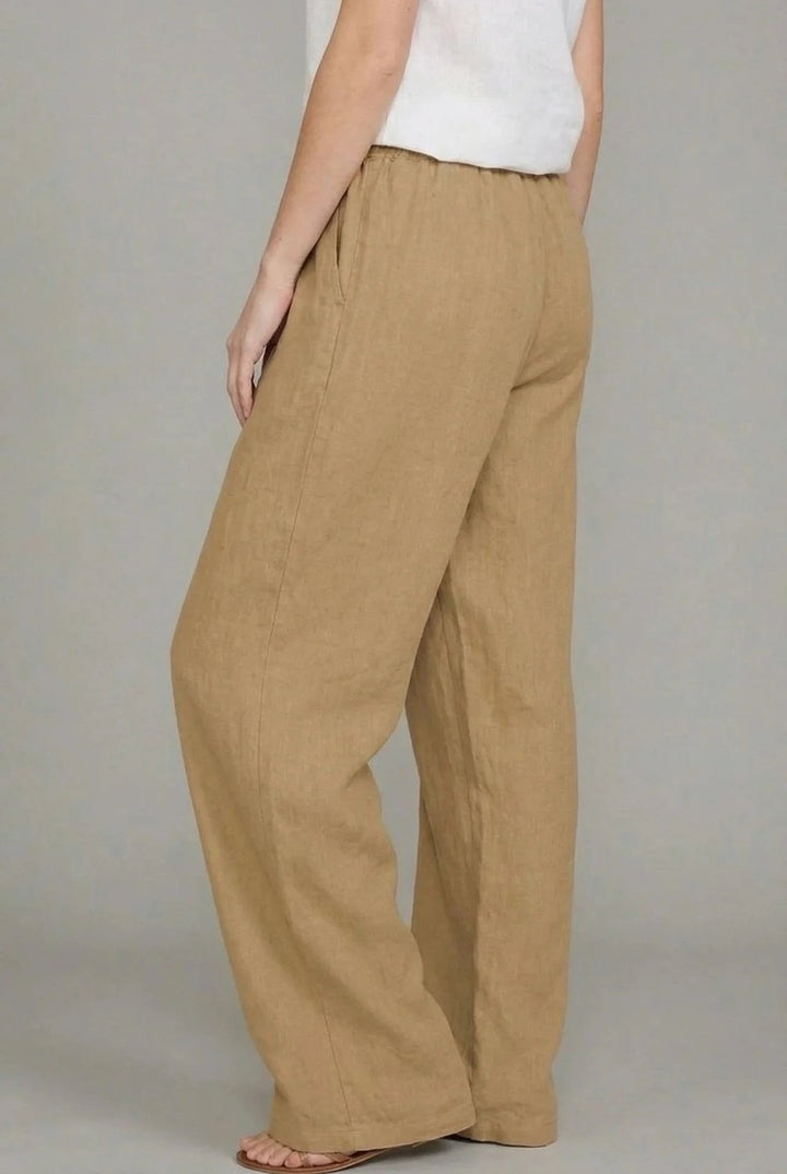 Effortless Wide Leg Drawstring Pants for Women with Elastic Waist Side Pocket Relaxed Linen Style