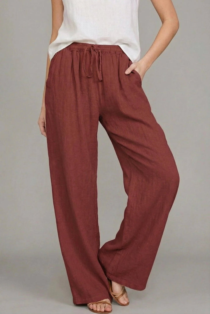 Effortless Wide Leg Drawstring Pants for Women with Elastic Waist Side Pocket Relaxed Linen Style