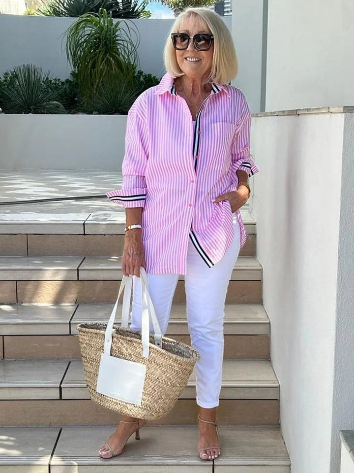Elegant Button Front Long Sleeve Shirt for Women with Relaxed Cut Refined Everyday Style