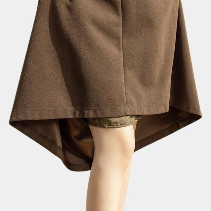 Elegant Button Front Pleated Skirt for Women with High Waist Midi Length Side Pocket Style