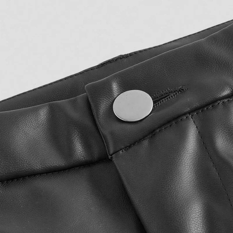 Elegant Faux Leather Pants for Women with Solid Color Smooth Finish Casual Elegant Style