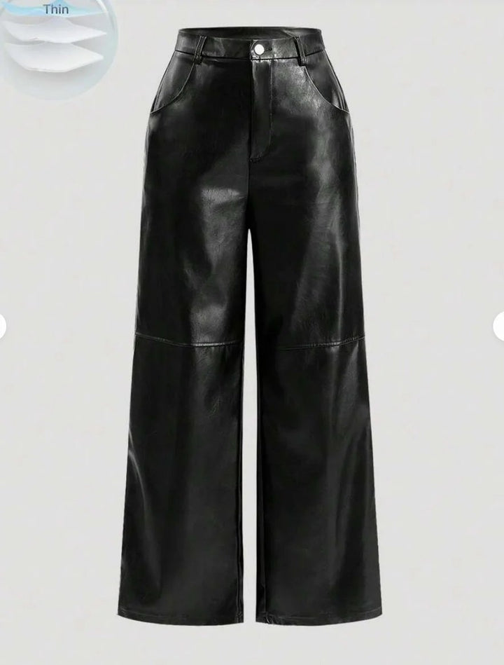 Elegant Faux Leather Pants for Women with Solid Color Smooth Finish Casual Elegant Style