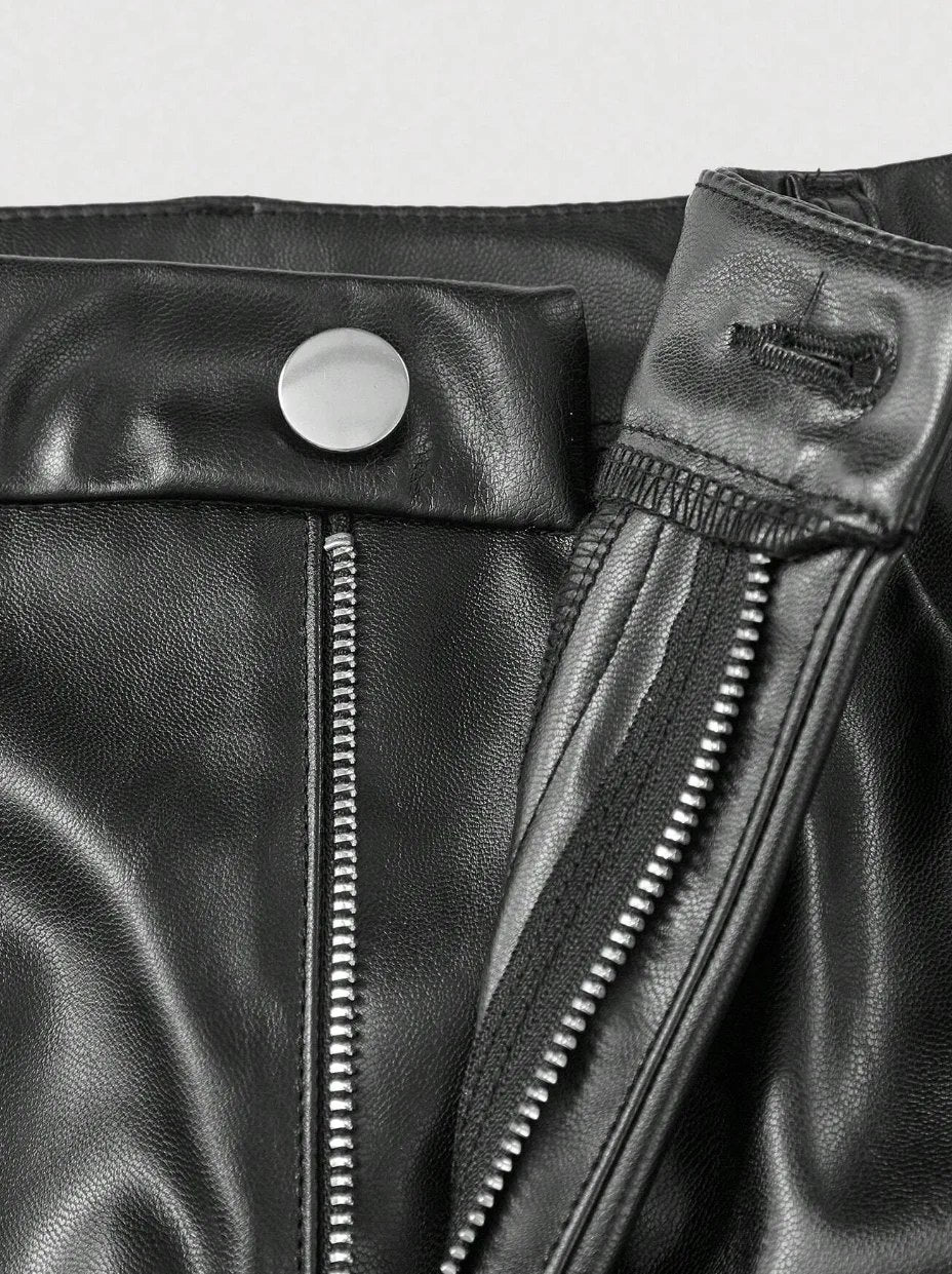 Elegant Faux Leather Pants for Women with Solid Color Smooth Finish Casual Elegant Style