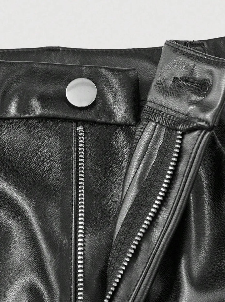 Elegant Faux Leather Pants for Women with Solid Color Smooth Finish Casual Elegant Style