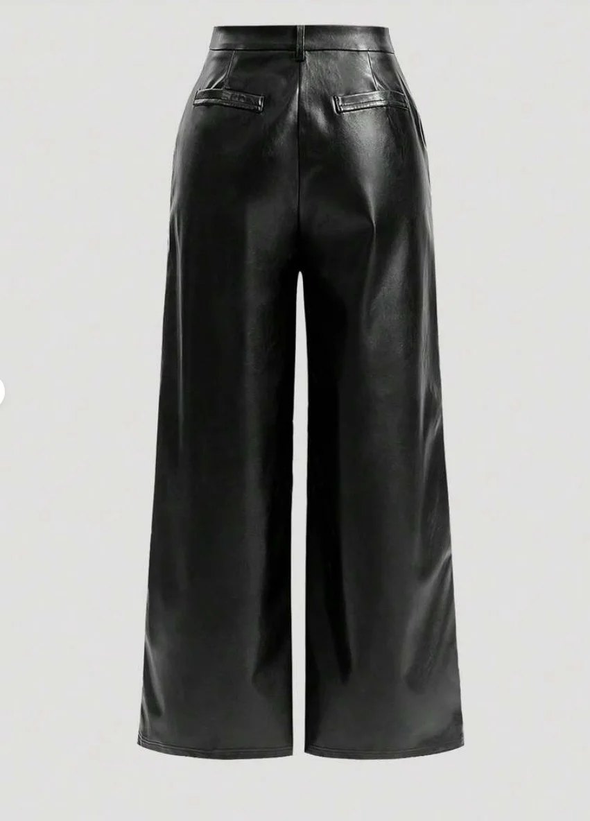 Elegant Faux Leather Pants for Women with Solid Color Smooth Finish Casual Elegant Style