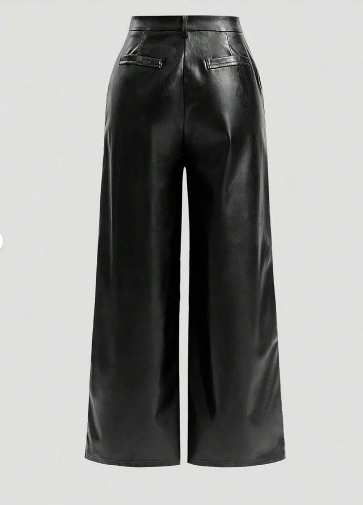Elegant Faux Leather Pants for Women with Solid Color Smooth Finish Casual Elegant Style