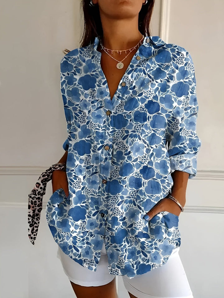 Elegant Floral Long Sleeve Shirt for Women with Light Fit Fine Detail Timeless Style