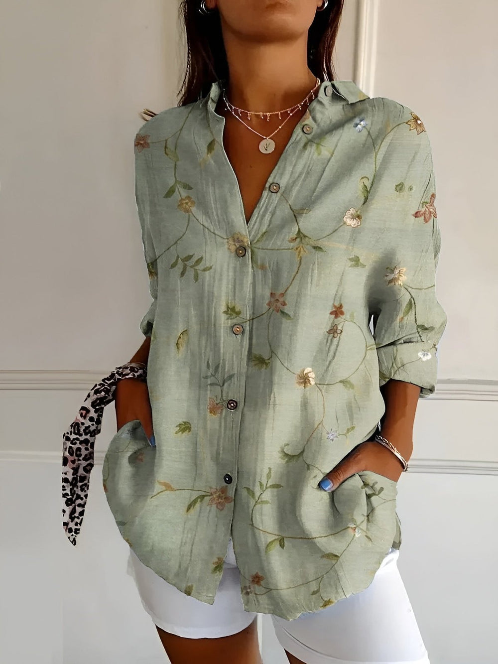 Elegant Floral Long Sleeve Shirt for Women with Light Fit Fine Detail Timeless Style
