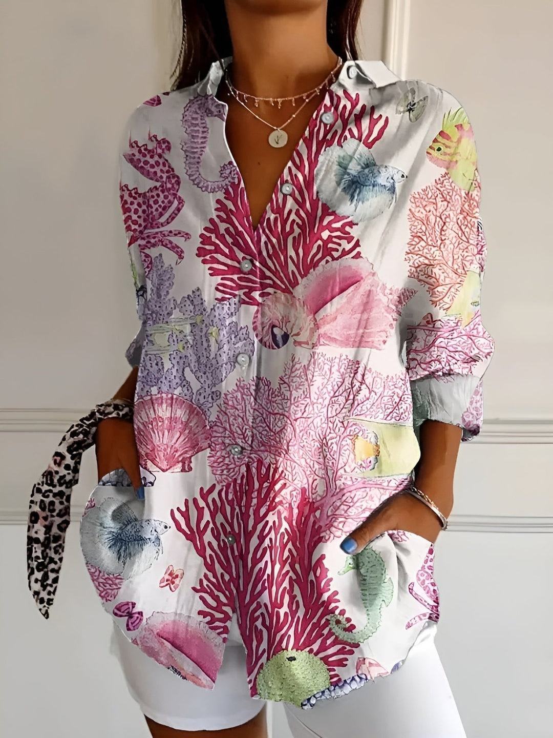 Elegant Floral Long Sleeve Shirt for Women with Light Fit Fine Detail Timeless Style