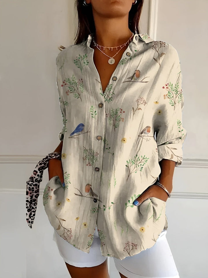 Elegant Floral Long Sleeve Shirt for Women with Light Fit Fine Detail Timeless Style