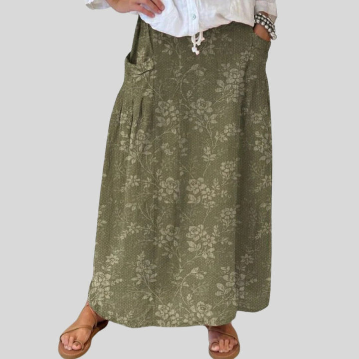 Elegant Floral Print Skirt for Women with Elastic Waist Side Pocket A Line Vintage Style