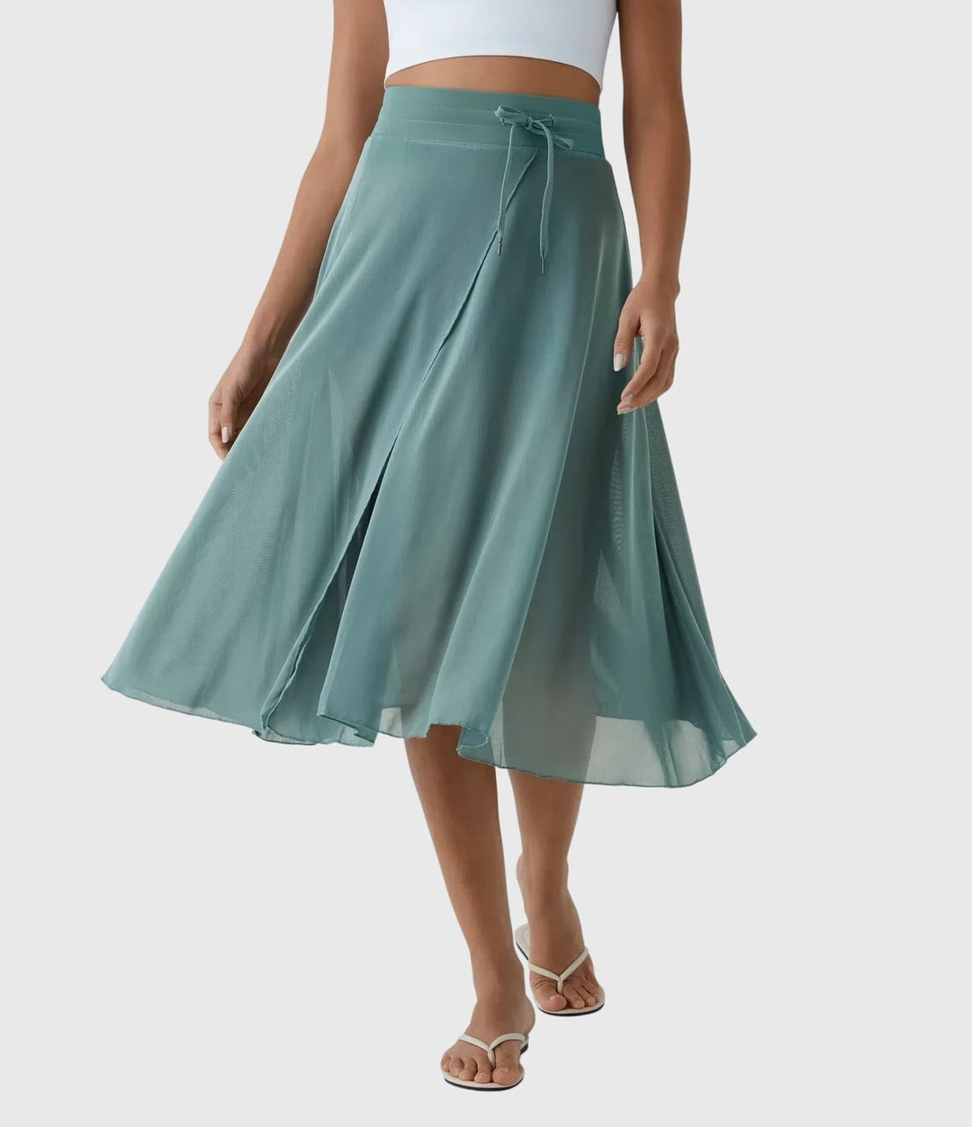 Elegant High Waisted Skirt for Women with Fluid Drape Two In One Layered Flowing Style