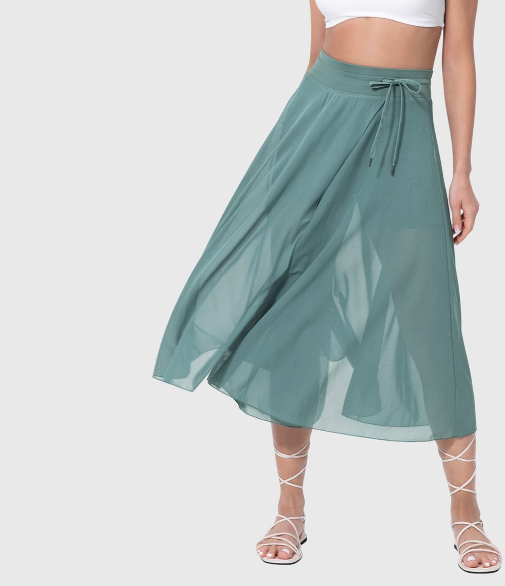 Elegant High Waisted Skirt for Women with Fluid Drape Two In One Layered Flowing Style