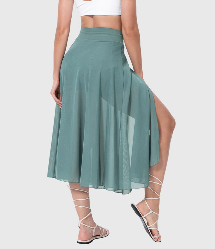 Elegant High Waisted Skirt for Women with Fluid Drape Two In One Layered Flowing Style