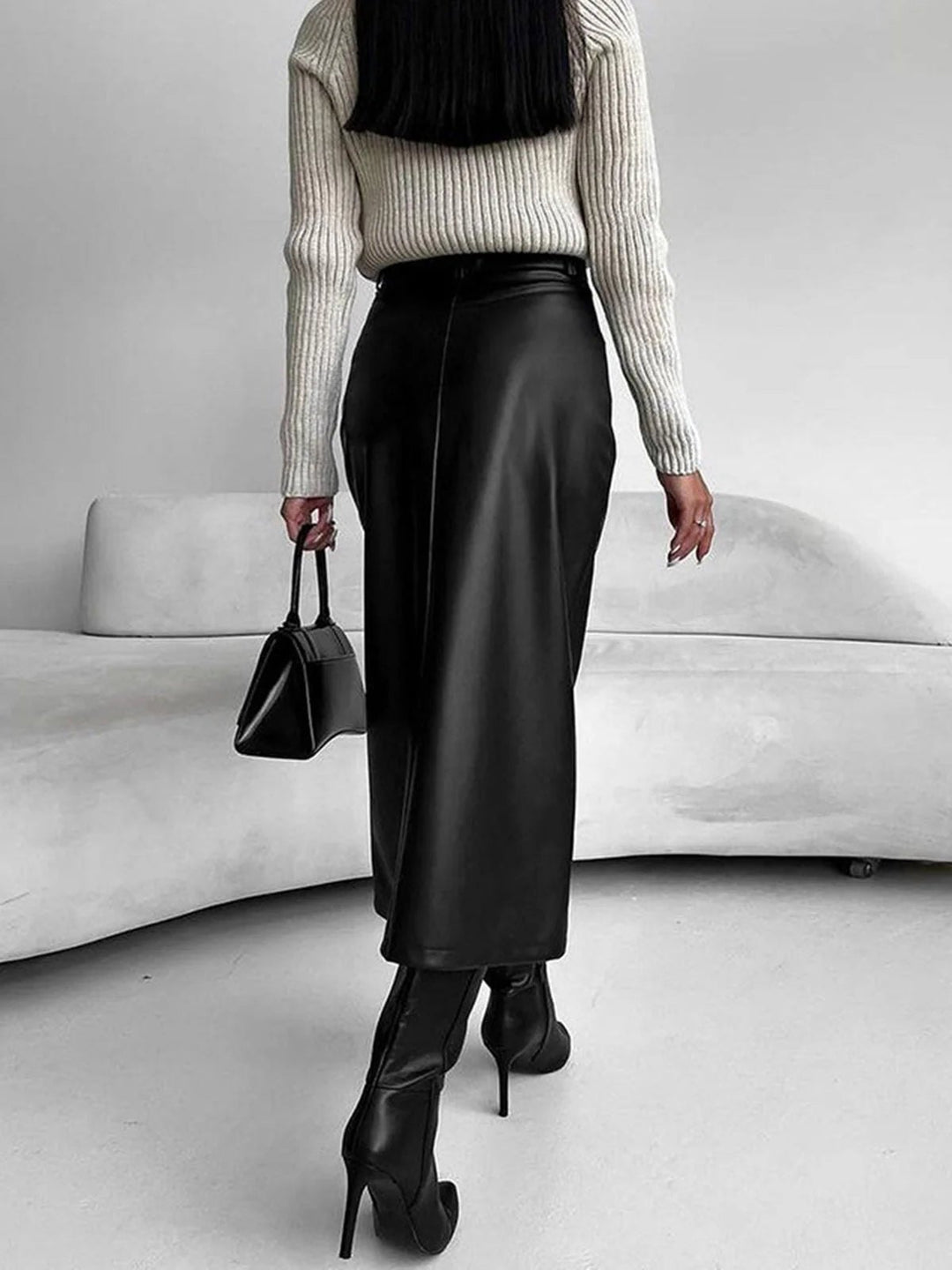 Elegant Pencil Skirt for Women with High Waist Midi Length Front Slit Straight Style