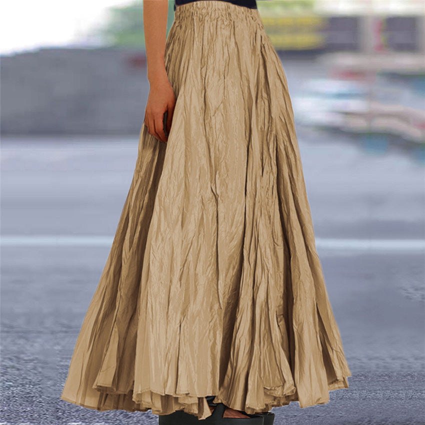 Elegant Pleated Maxi Skirt for Women with Elastic Waist A Line Flowy Floor Length Style