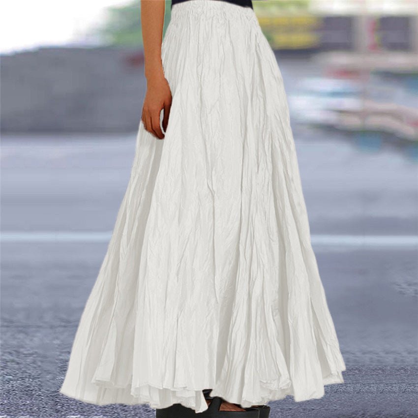 Elegant Pleated Maxi Skirt for Women with Elastic Waist A Line Flowy Floor Length Style